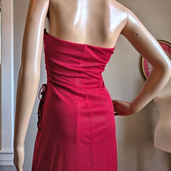 Vintage Y2K BCX Midi Dress Prom Tango Siren Glitter Ruffle Salsa Whimsygoth L - Picture 12 of 14